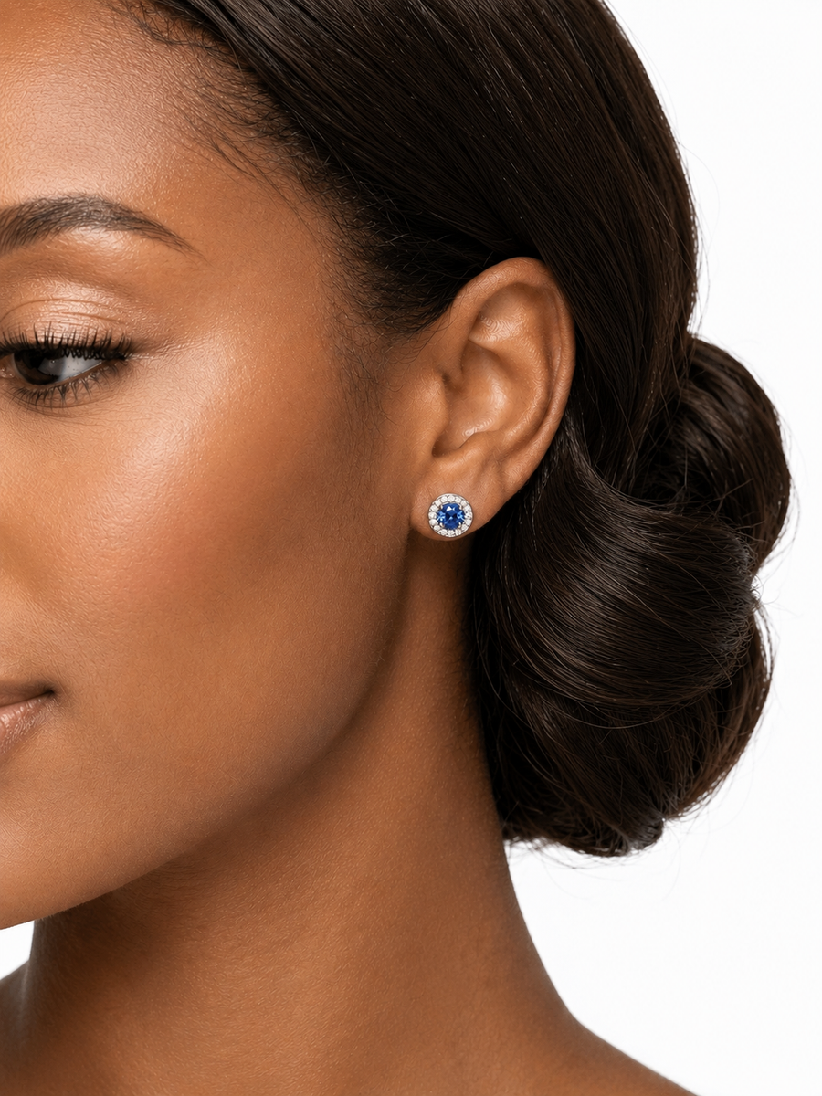 Bleu Royale Halo Stud Earrings