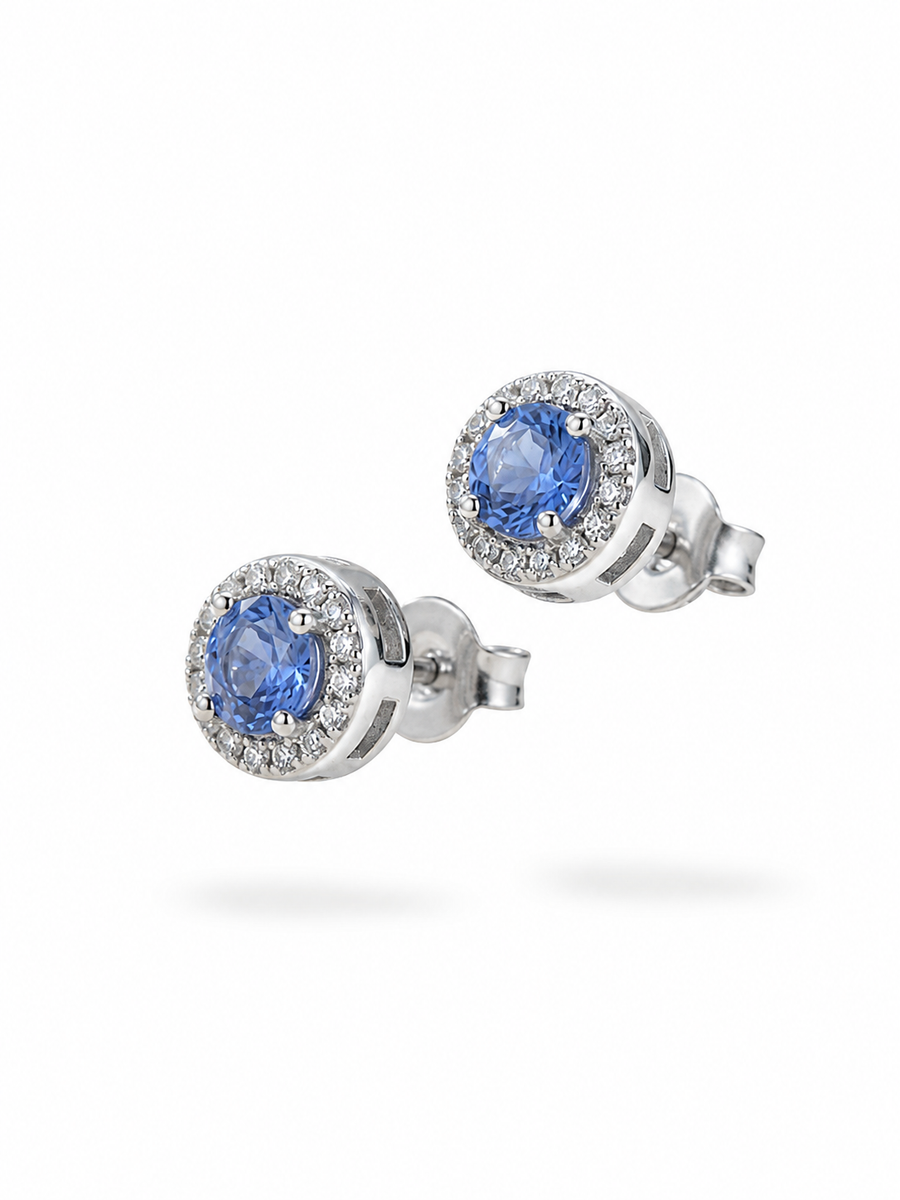 Bleu Royale Halo Stud Earrings