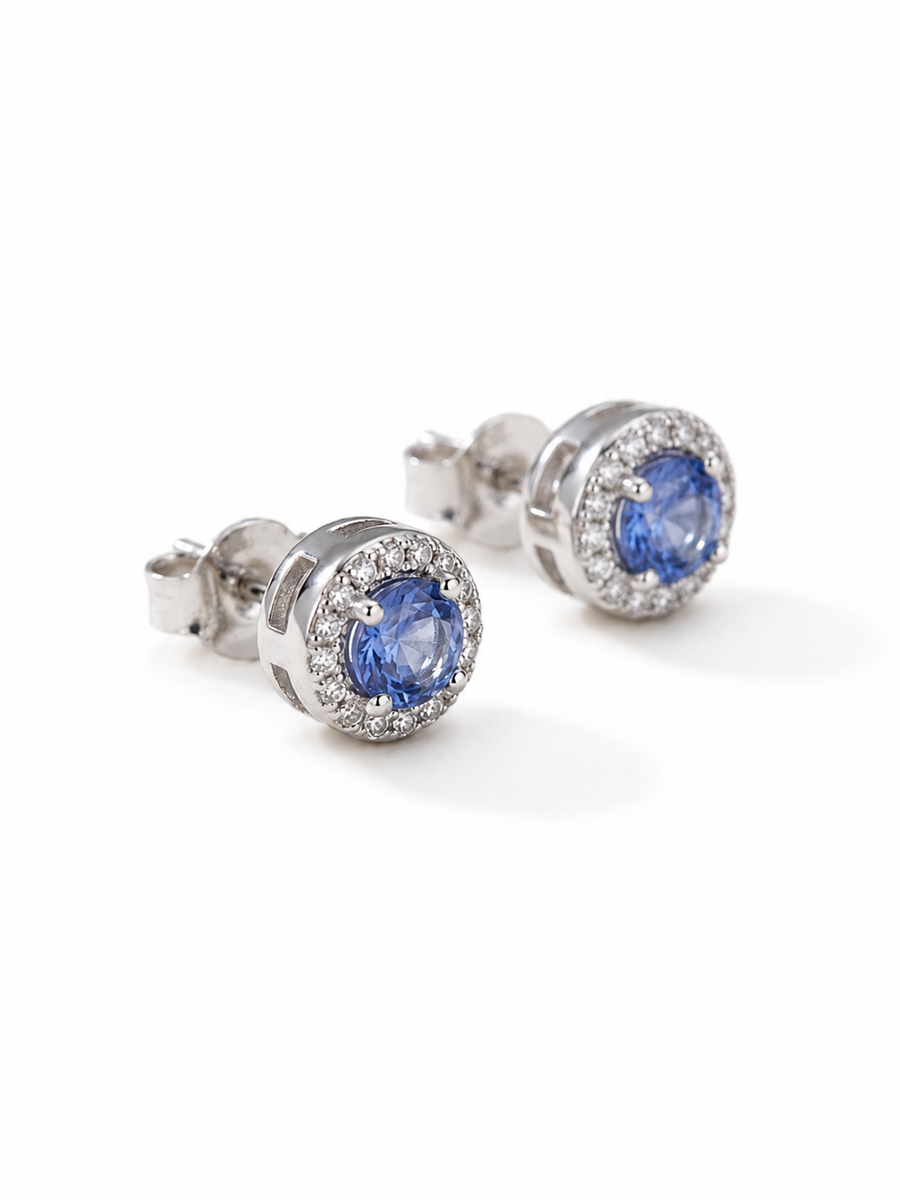 Bleu Royale Halo Stud Earrings