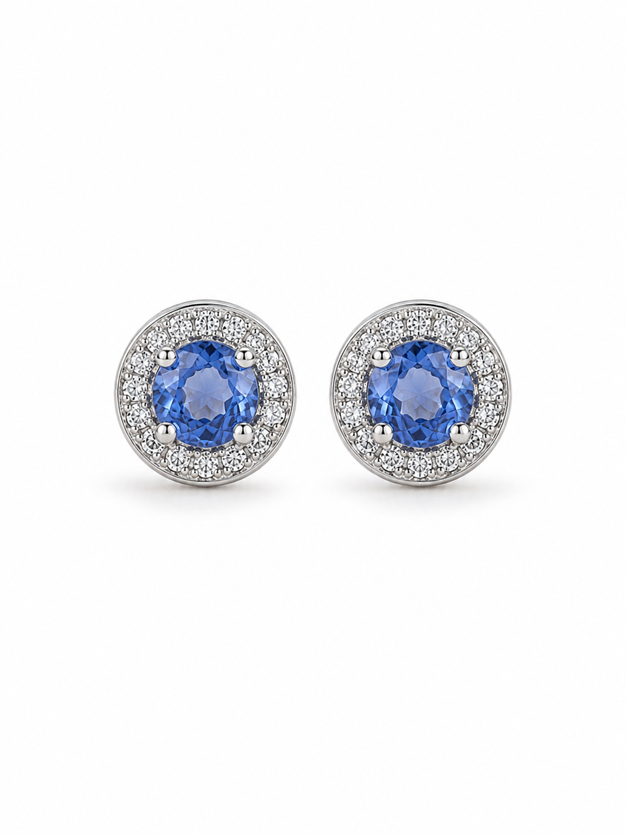Bleu Royale Halo Stud Earrings