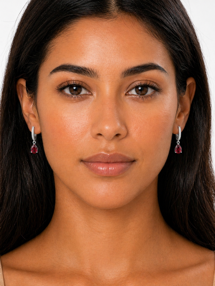 Rosabelle Ruby Drop Huggie Earrings