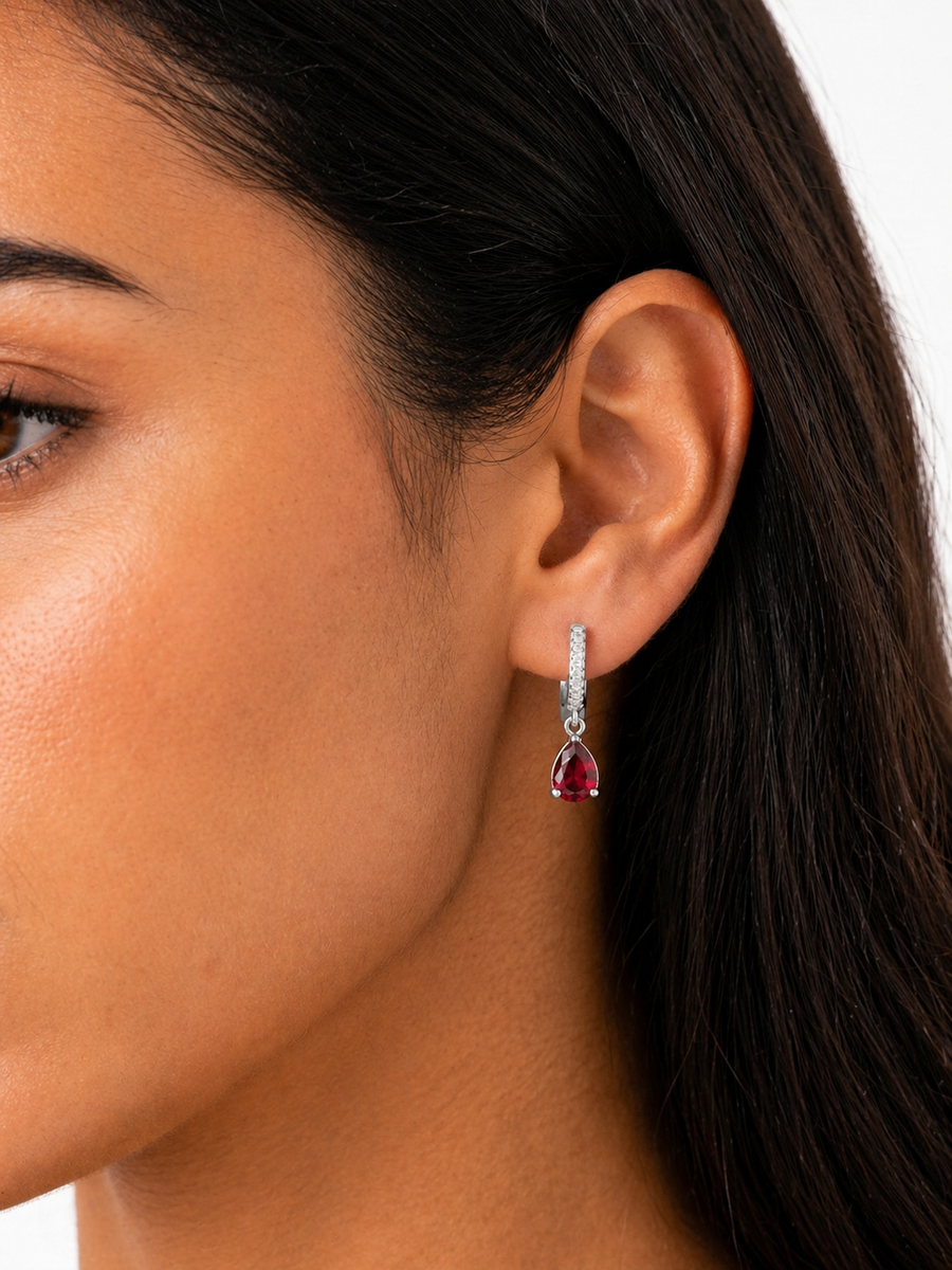 Rosabelle Ruby Drop Huggie Earrings