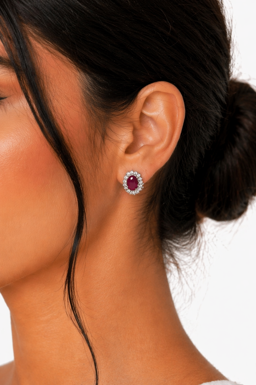 Rosalie Ruby Halo Huggie Earrings
