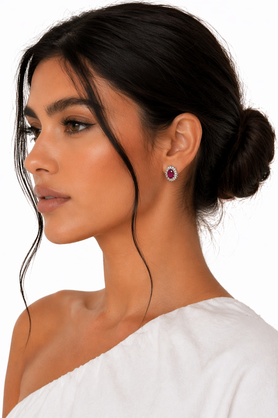 Rosalie Ruby Halo Huggie Earrings